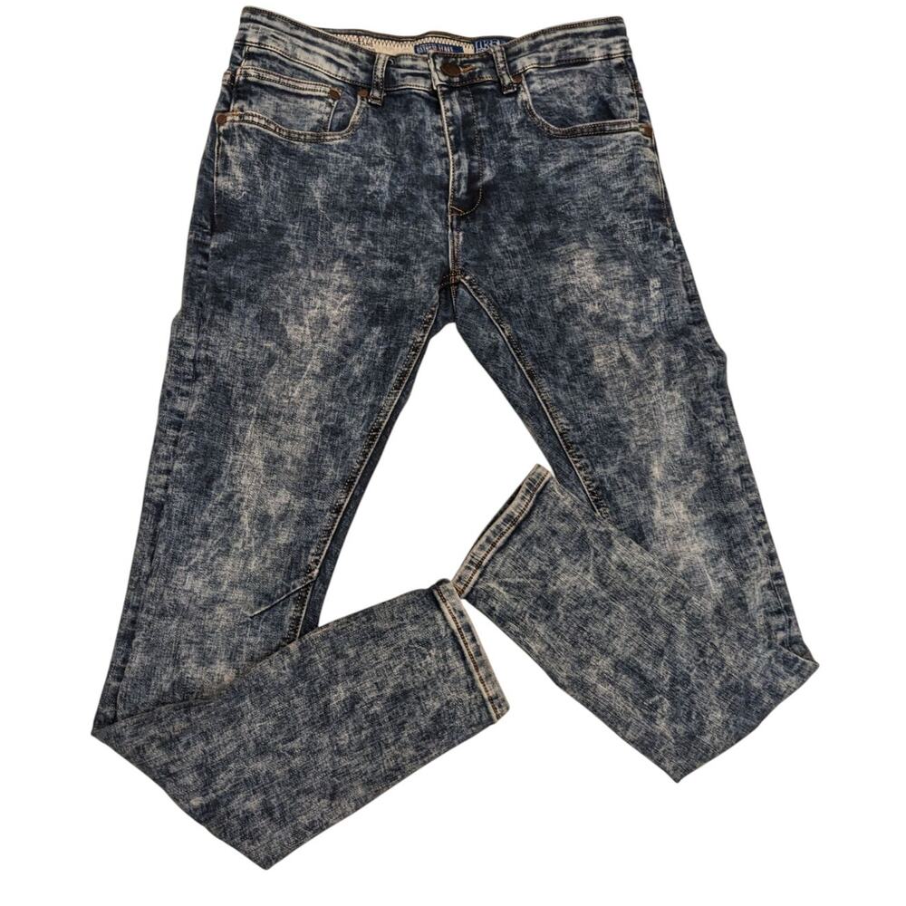 USTORM Jeans Mens Slim Fit 32x32 Blue Acid Wash Distressed Denim Retro Y2K Vibe